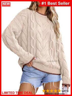 Cable Knit Chunky Pullover Sweater Crewneck Long Sleeve